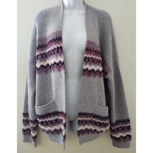 Anthropology Open Cardigan Women’s M Faux Fur & Tinsel Stripes Boho Chic Cozy